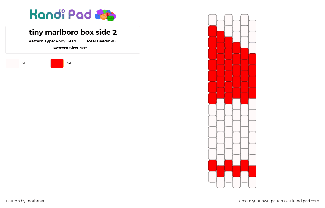 tiny marlboro box side 2 - Pony Bead Pattern by rnothrnan on Kandi Pad - red,white