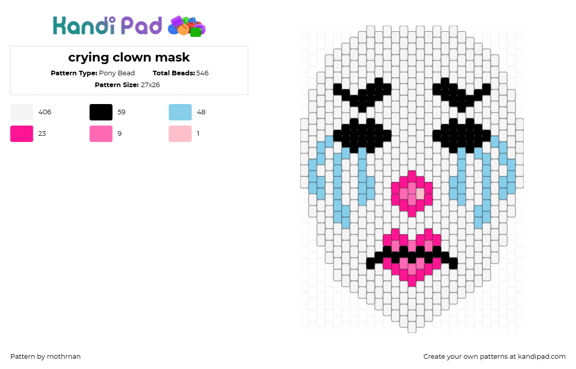 crying clown mask - Pony Bead Pattern by rnothrnan on Kandi Pad - 