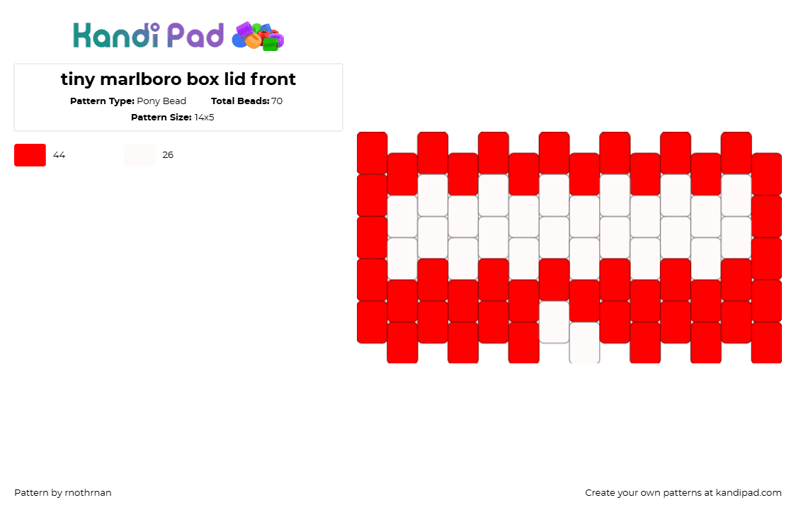 tiny marlboro box lid front - Pony Bead Pattern by rnothrnan on Kandi Pad - 