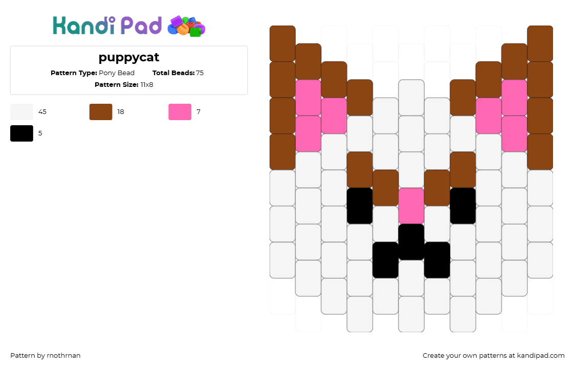 puppycat - Pony Bead Pattern by rnothrnan on Kandi Pad - white,red,pink