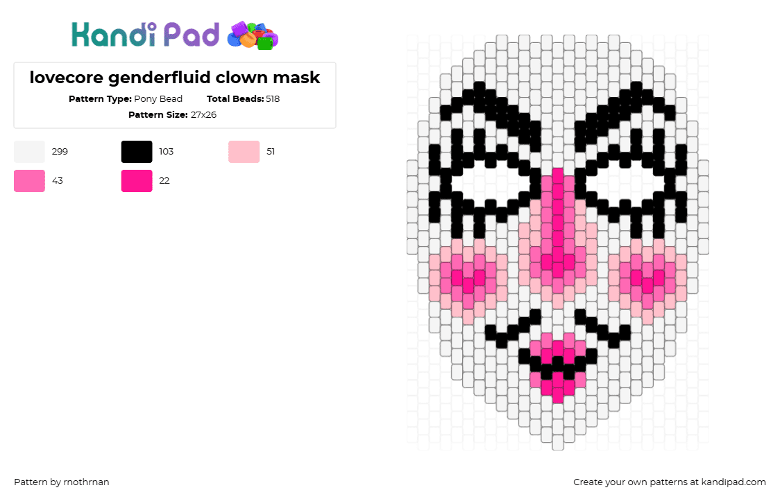 lovecore genderfluid clown mask - Pony Bead Pattern by rnothrnan on Kandi Pad - 