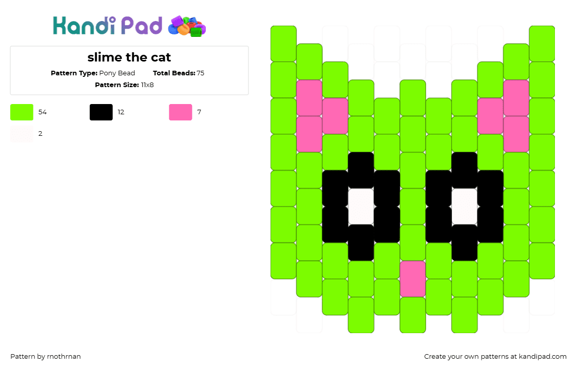 slime the cat - Pony Bead Pattern by rnothrnan on Kandi Pad - green