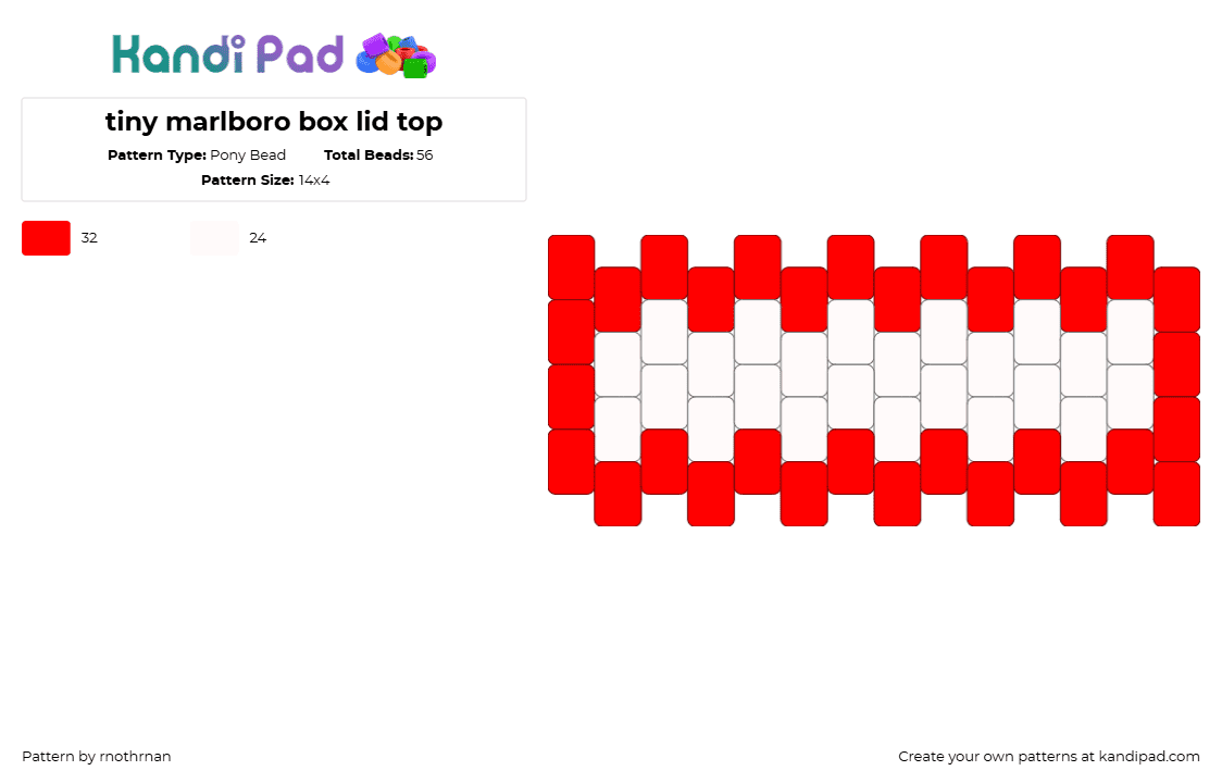 tiny marlboro box lid top - Pony Bead Pattern by rnothrnan on Kandi Pad - 