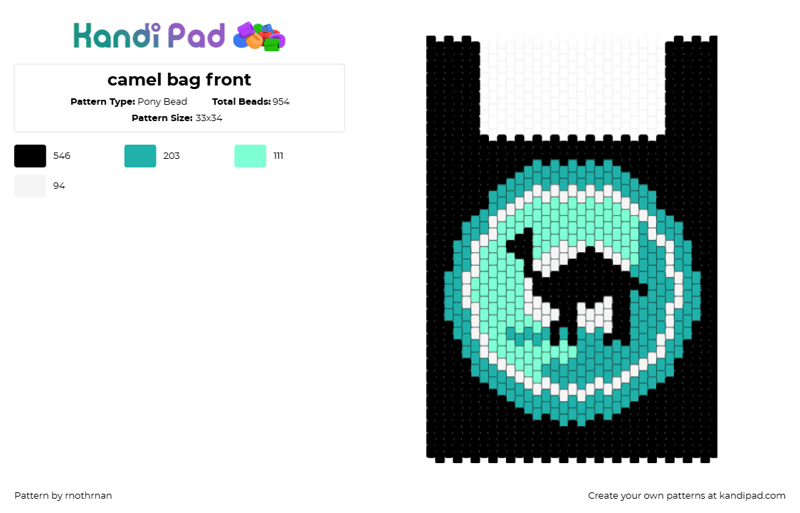 camel bag front - Pony Bead Pattern by rnothrnan on Kandi Pad - camel,cigarettes,smoking,bag,panel,black,teal