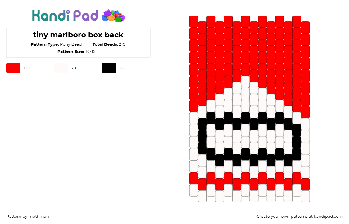tiny marlboro box back - Pony Bead Pattern by rnothrnan on Kandi Pad - red,white
