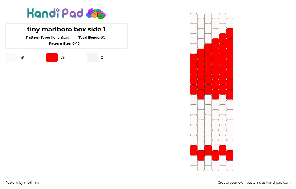 tiny marlboro box side 1 - Pony Bead Pattern by rnothrnan on Kandi Pad - red,white