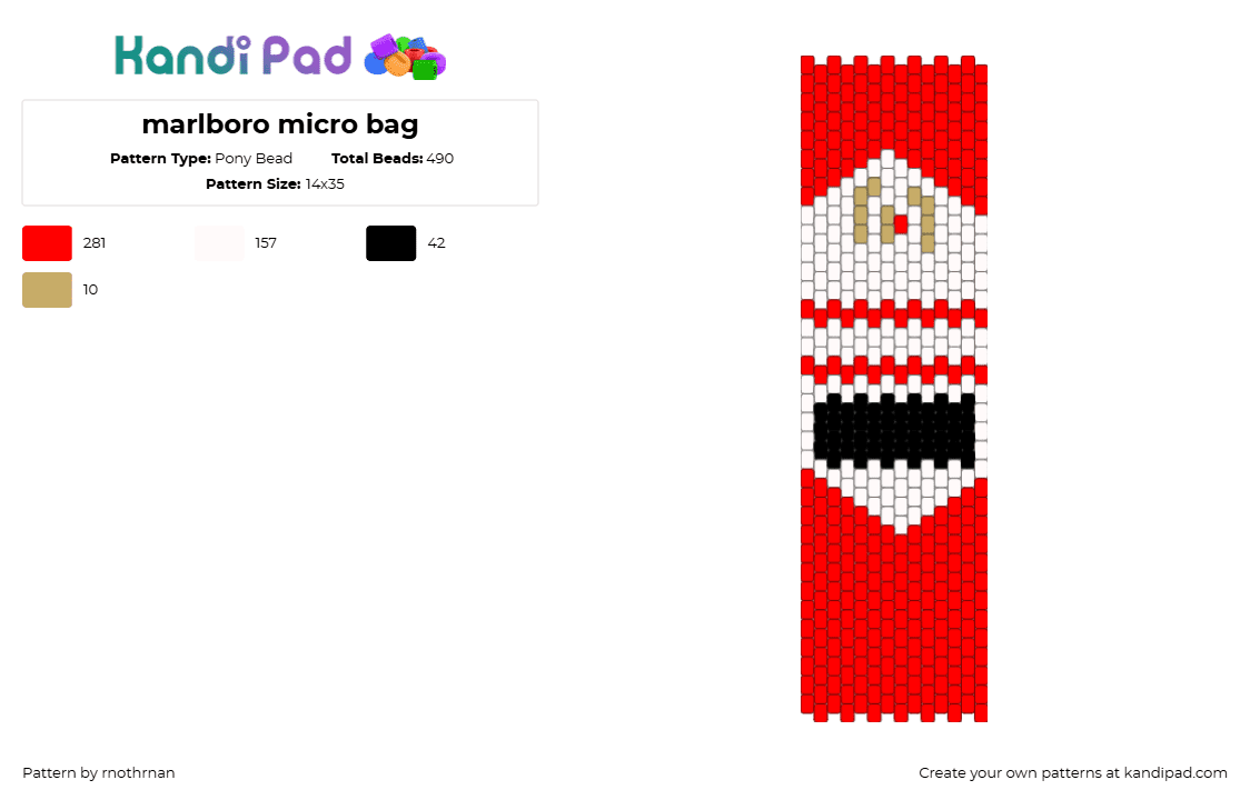 marlboro micro bag - Pony Bead Pattern by rnothrnan on Kandi Pad - red