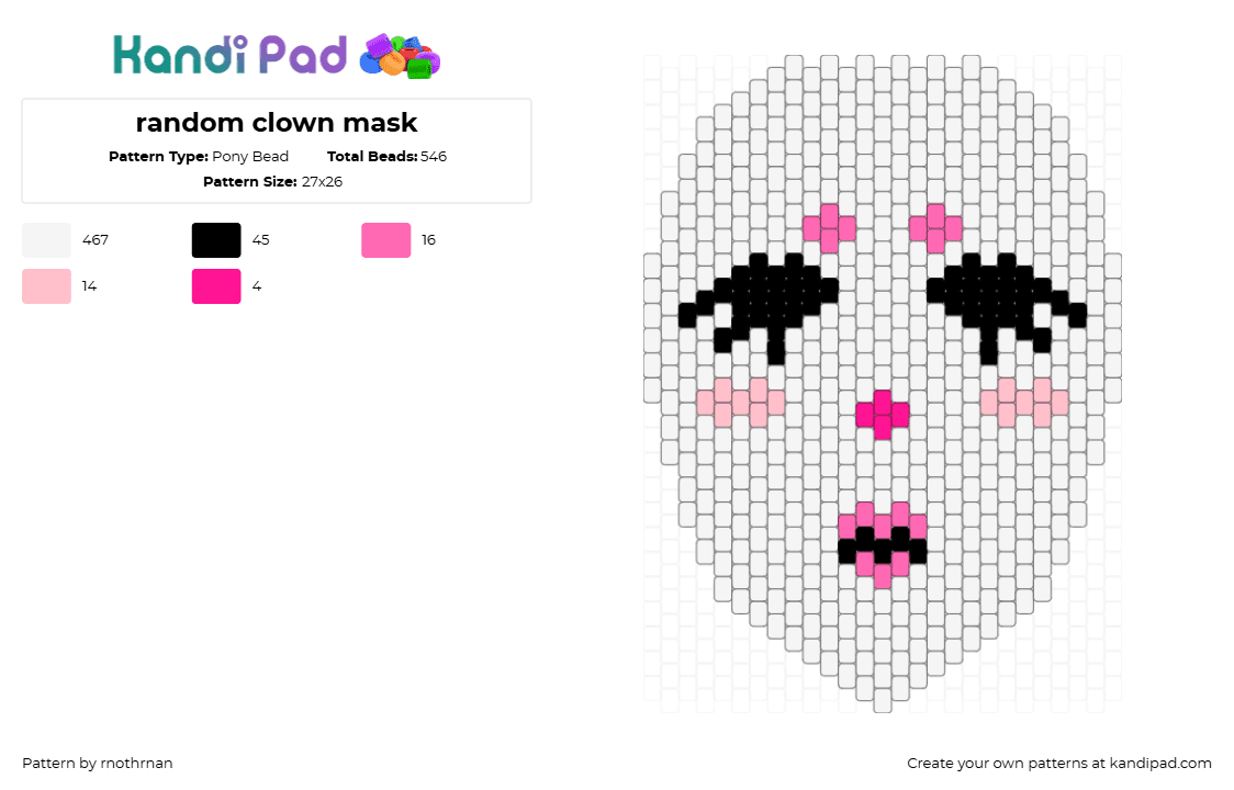 random clown mask - Pony Bead Pattern by rnothrnan on Kandi Pad - 