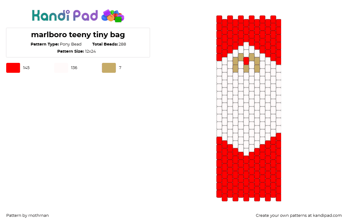 marlboro teeny tiny bag - Pony Bead Pattern by rnothrnan on Kandi Pad - red