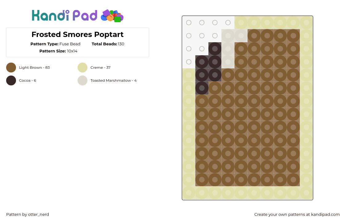 Frosted Smores Poptart - Fuse Bead Pattern by otter_nerd on Kandi Pad - poptart,breakfast,smores,food,charm,brown,tan