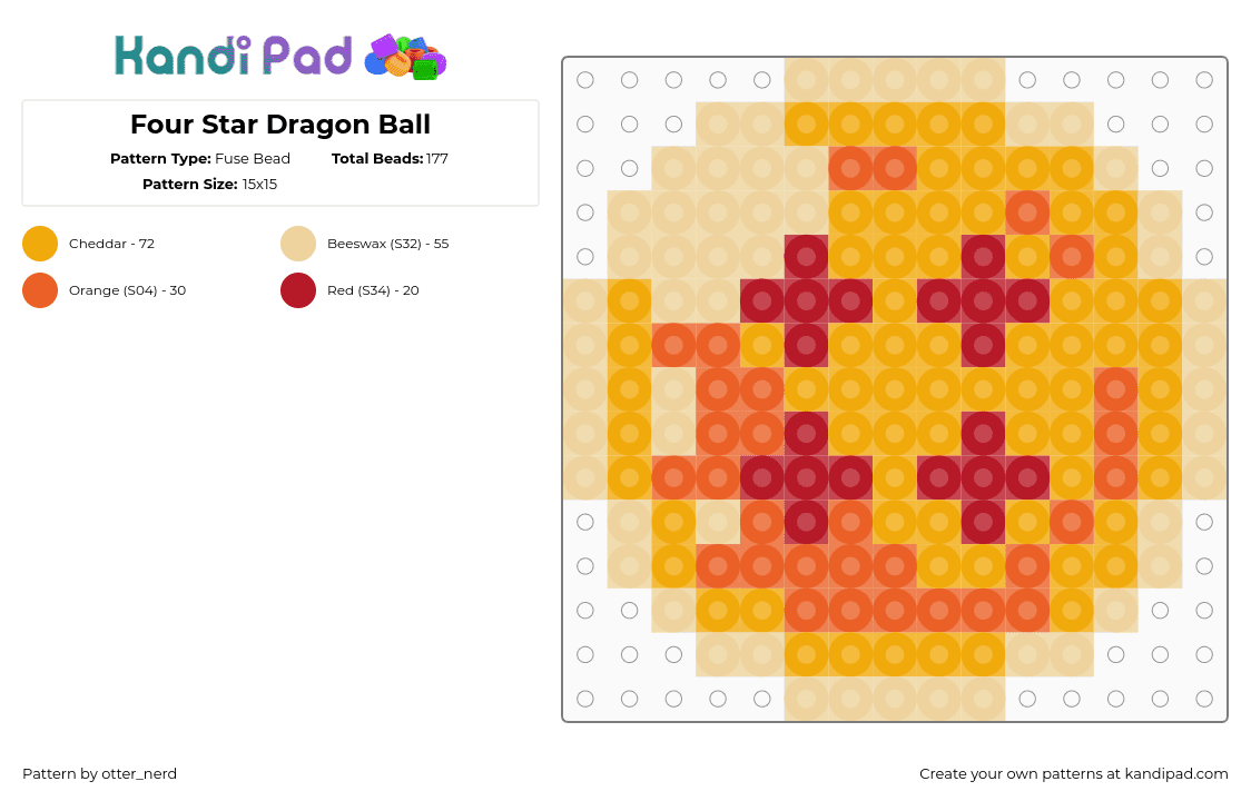 Four Star Dragon Ball - Fuse Bead Pattern by otter_nerd on Kandi Pad - dragon ball,dragon ball z,anime,tv show,orange