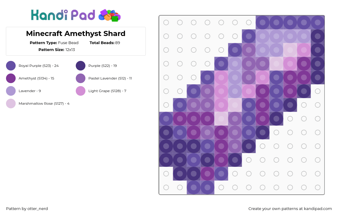 Minecraft Amethyst Shard - Fuse Bead Pattern by otter_nerd on Kandi Pad - pink,purple