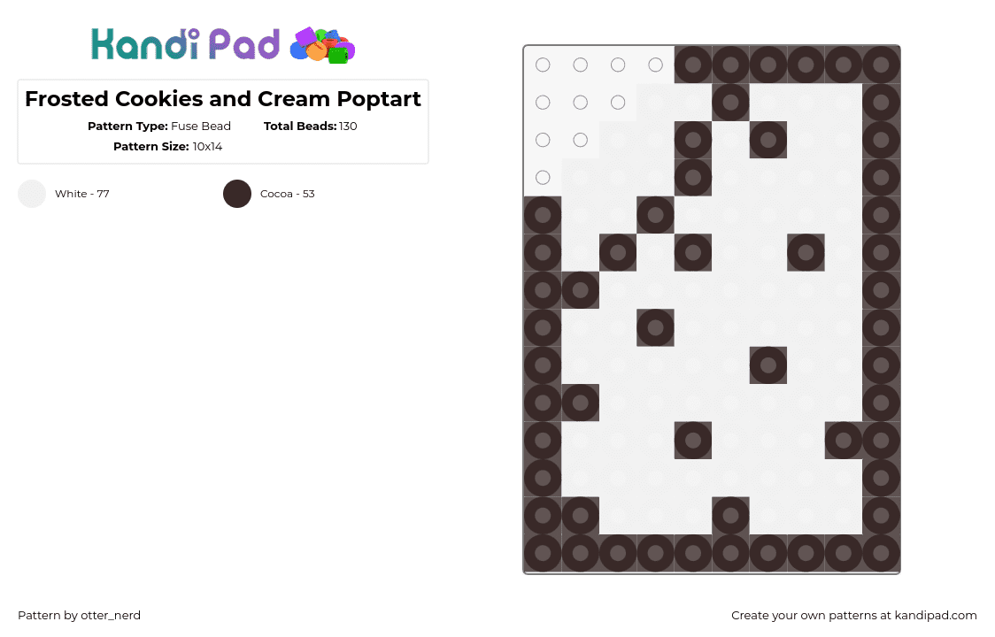 Frosted Cookies and Cream Poptart - Fuse Bead Pattern by otter_nerd on Kandi Pad - poptart,breakfast,cookies and cream,food,charm,white,black