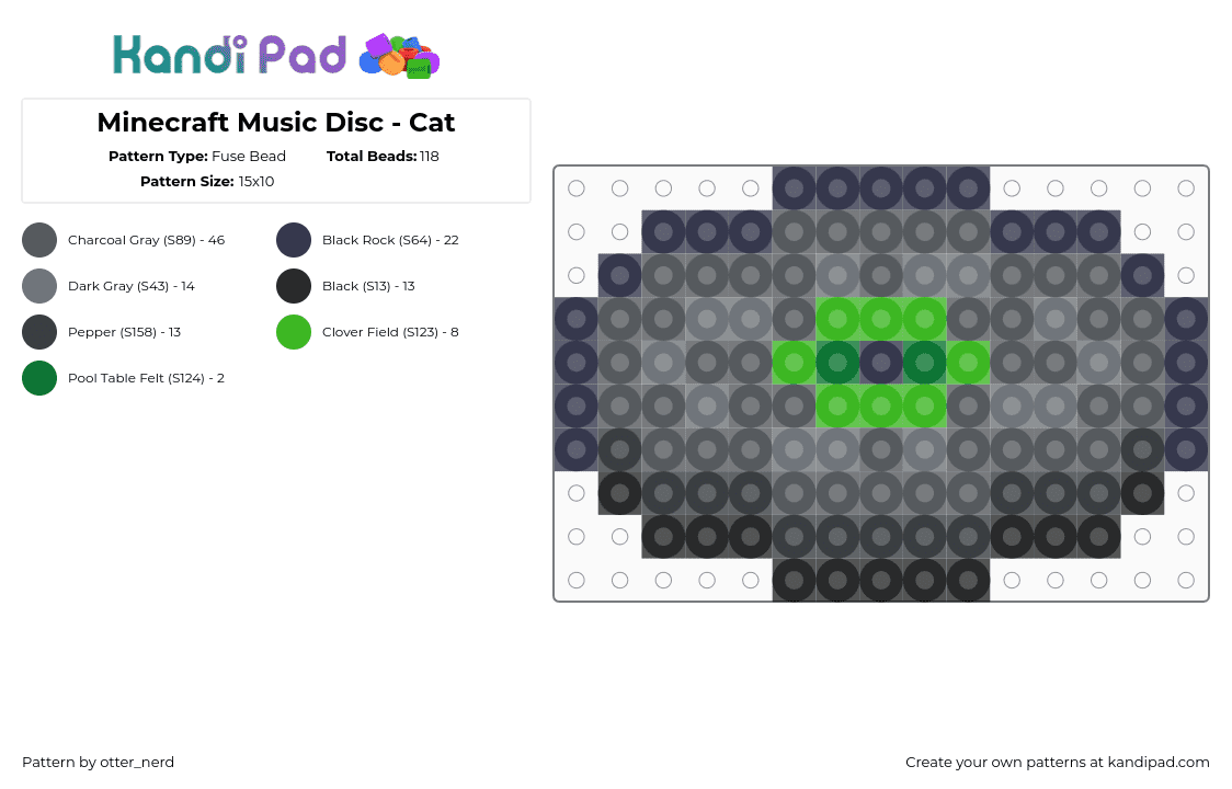 Minecraft Music Disc - Cat - Fuse Bead Pattern by otter_nerd on Kandi Pad - minecraft,musicdisc,gray