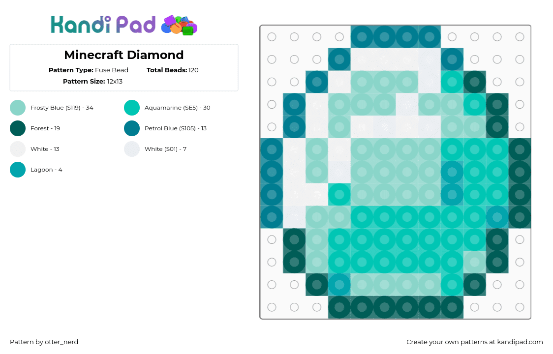 Minecraft Diamond - Fuse Bead Pattern by otter_nerd on Kandi Pad - diamond,gem,minecraft,video game,teal