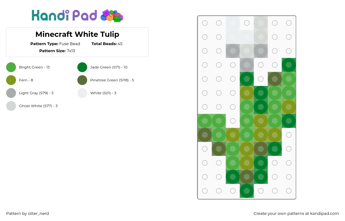 Minecraft White Tulip - Fuse Bead Pattern by otter_nerd on Kandi Pad - tulip,minecraft,flower,video game,charm,green