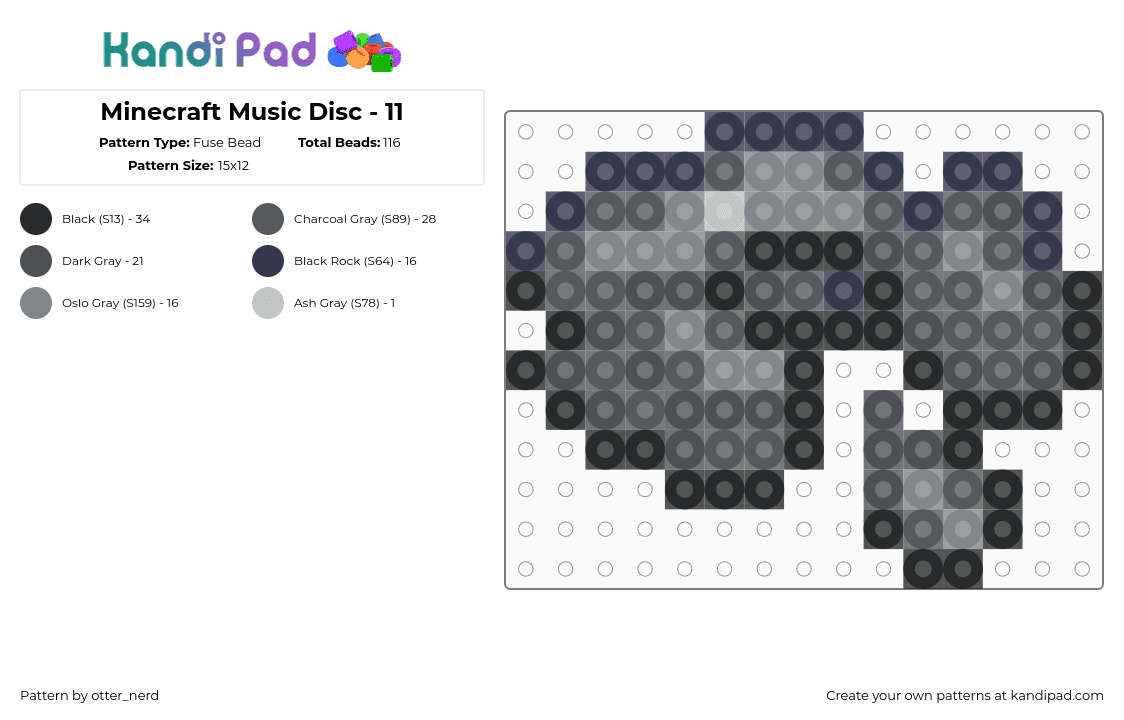 Minecraft Music Disc - 11 - Fuse Bead Pattern by otter_nerd on Kandi Pad - 