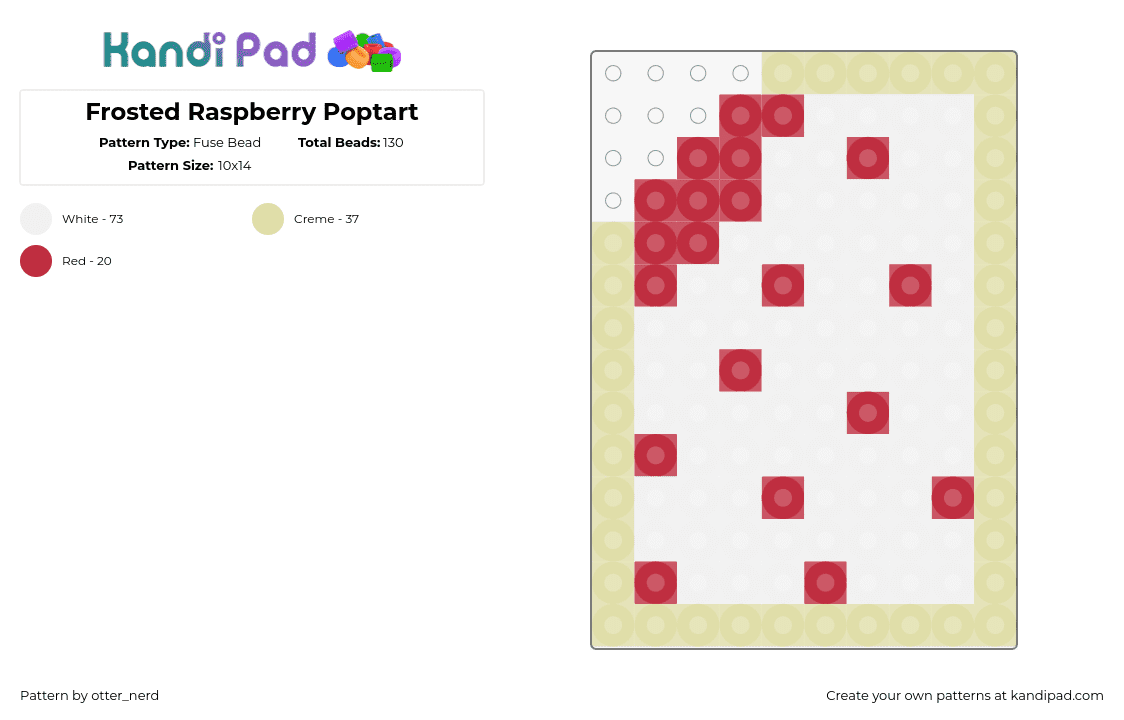 Frosted Raspberry Poptart - Fuse Bead Pattern by otter_nerd on Kandi Pad - poptart,breakfast,strawberry,food,simple,charm,white,red