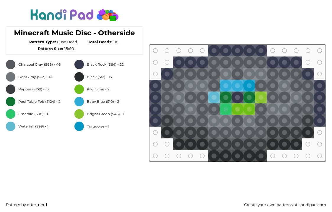 Minecraft Music Disc - Otherside - Fuse Bead Pattern by otter_nerd on Kandi Pad - minecraft,musicdisc,purple,gray