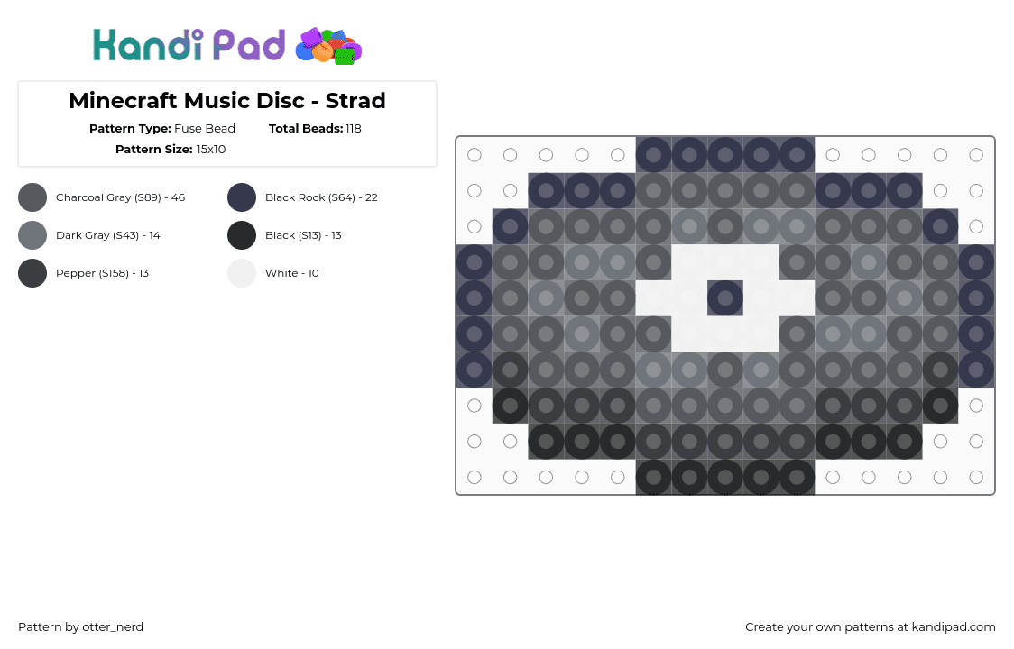 Minecraft Music Disc - Strad - Fuse Bead Pattern by otter_nerd on Kandi Pad - minecraft,musicdisc,purple,gray