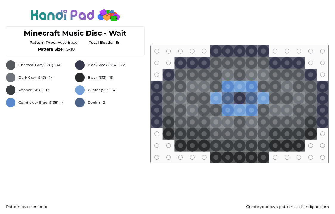 Minecraft Music Disc - Wait - Fuse Bead Pattern by otter_nerd on Kandi Pad - musicdisc,minecraft,purple,gray