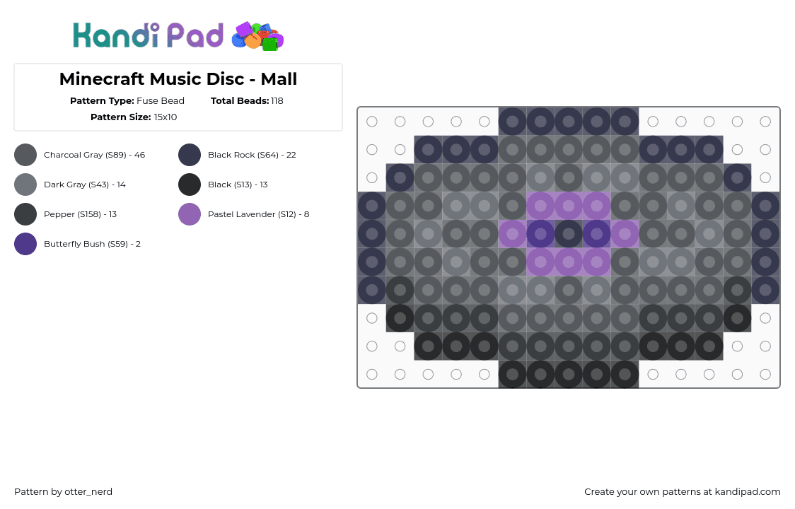 Minecraft Music Disc - Mall - Fuse Bead Pattern by otter_nerd on Kandi Pad - minecraft,musicdisc,gray