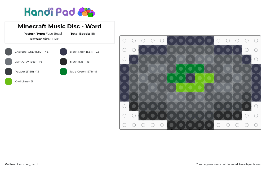 Minecraft Music Disc - Ward - Fuse Bead Pattern by otter_nerd on Kandi Pad - minecraft,musicdisc,gray