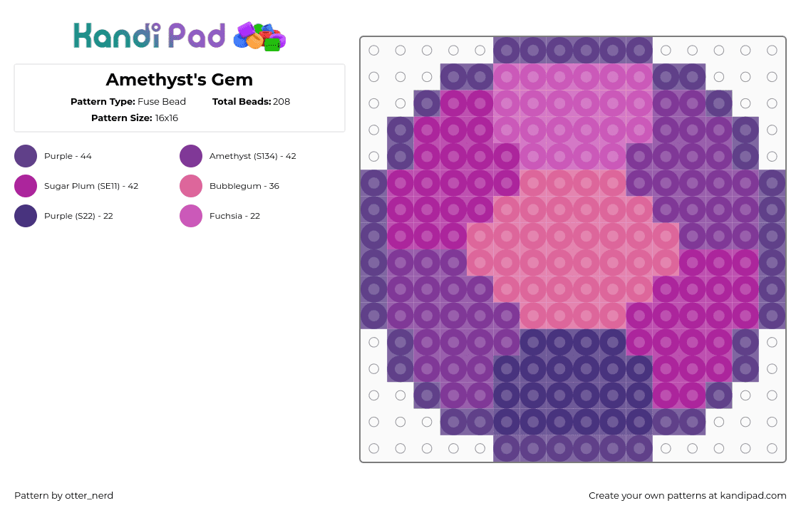Amethyst\'s Gem - Fuse Bead Pattern by otter_nerd on Kandi Pad - purple,pink