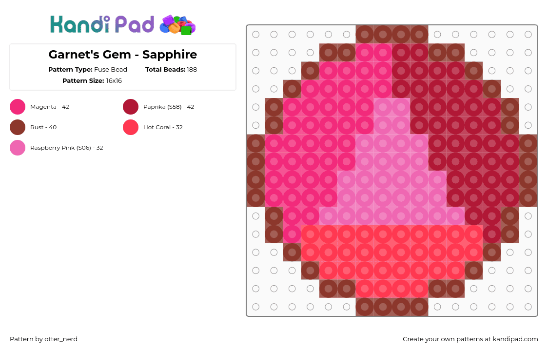 Garnet\'s Gem - Sapphire - Fuse Bead Pattern by otter_nerd on Kandi Pad - stevenuniverse,sapphire,garnet,cartoon,gem,fusion,red,pink