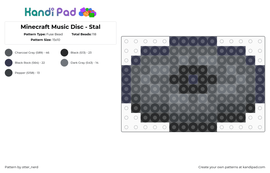 Minecraft Music Disc - Stal - Fuse Bead Pattern by otter_nerd on Kandi Pad - minecraft,musicdisc,purple,gray