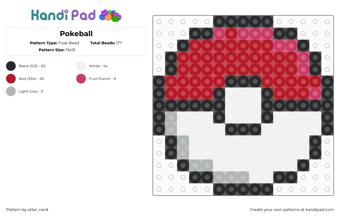 Poke Ball - Fuse Bead Pattern by otter_nerd on Kandi Pad - pokeball,pokemon,gaming,red,white