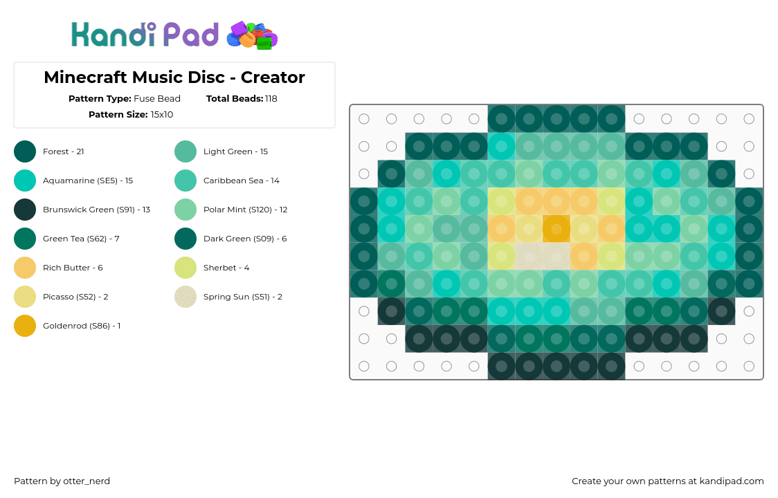 Minecraft Music Disc - Creator - Fuse Bead Pattern by otter_nerd on Kandi Pad - minecraft,gray,teal