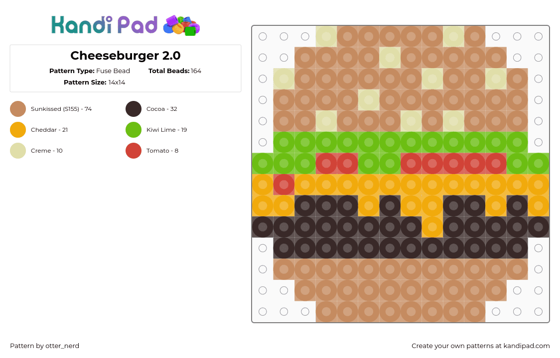 Cheeseburger 2.0 - Fuse Bead Pattern by otter_nerd on Kandi Pad - hamburger,cheese,food,charm,tan,yellow,green