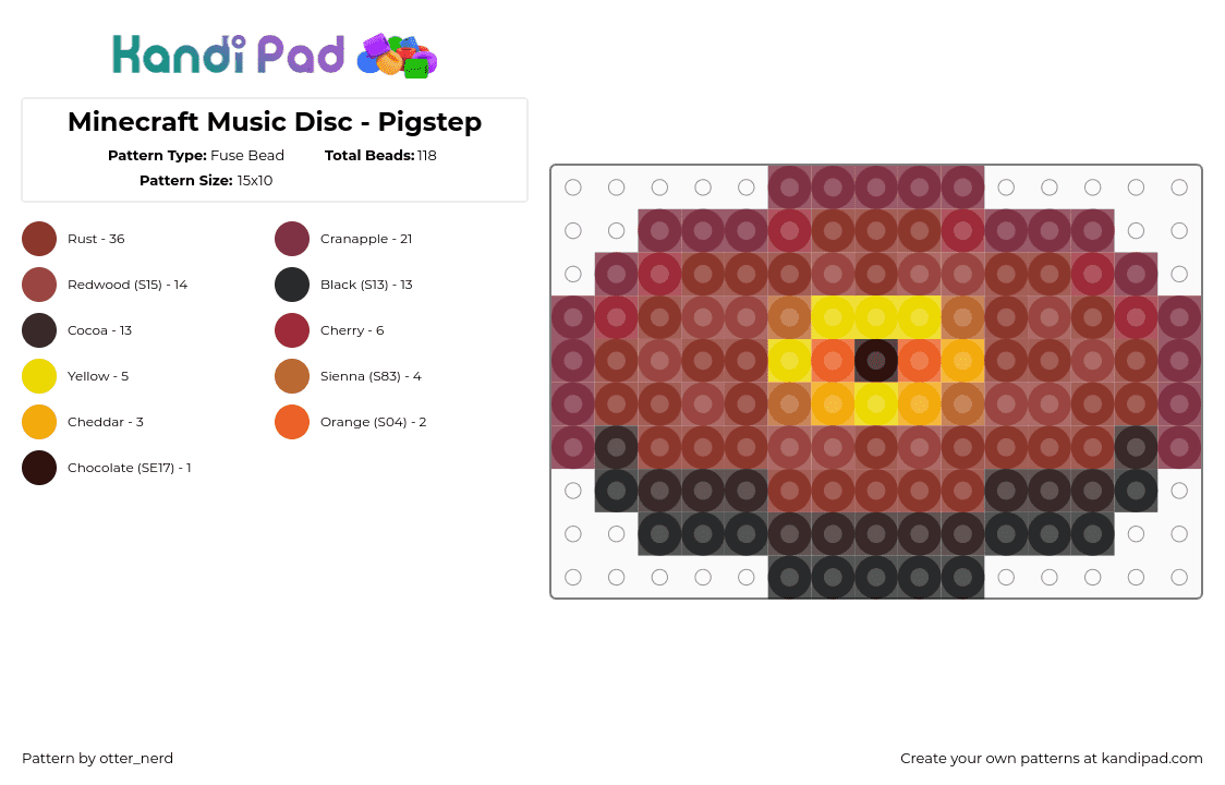 Minecraft Music Disc - Pigstep - Fuse Bead Pattern by otter_nerd on Kandi Pad - minecraft,musicdisc