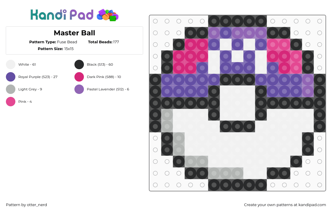 Master Ball - Fuse Bead Pattern by otter_nerd on Kandi Pad - master ball,pokeball,pokemon,gaming,white,purple