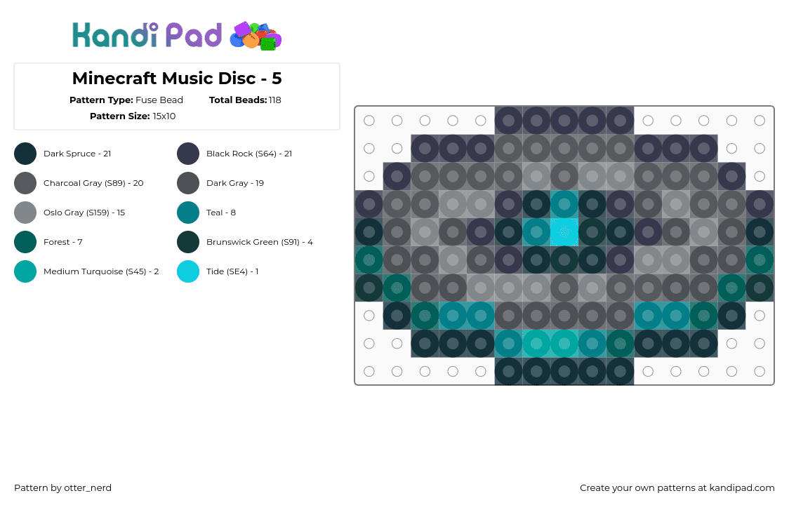 Minecraft Music Disc - 5 - Fuse Bead Pattern by otter_nerd on Kandi Pad - gray