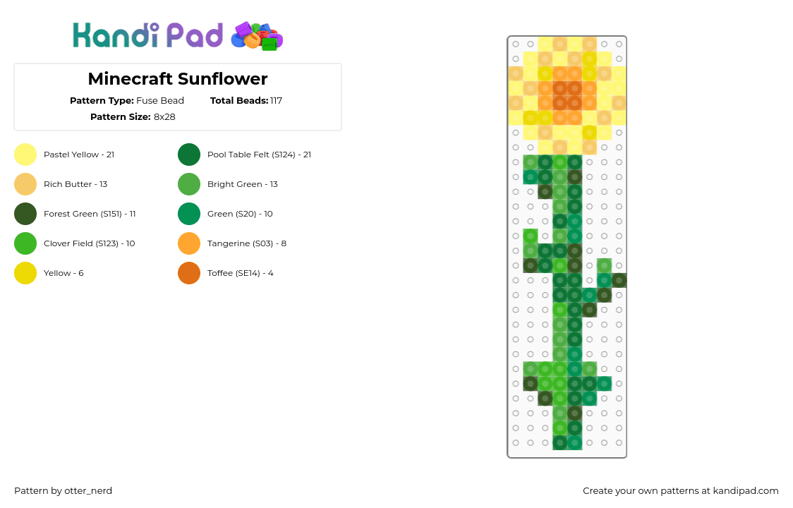 Minecraft Sunflower - Fuse Bead Pattern by otter_nerd on Kandi Pad - 