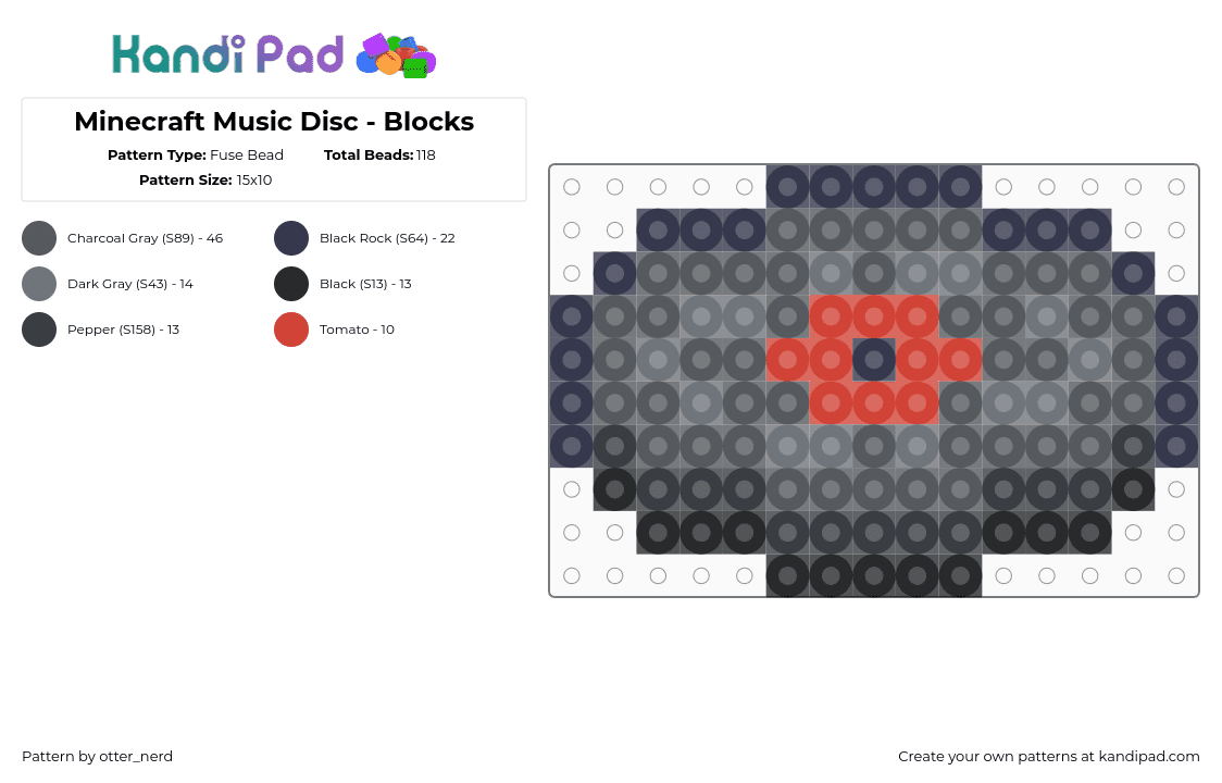 Minecraft Music Disc - Blocks - Fuse Bead Pattern by otter_nerd on Kandi Pad - minecraft,musicdisc,gray