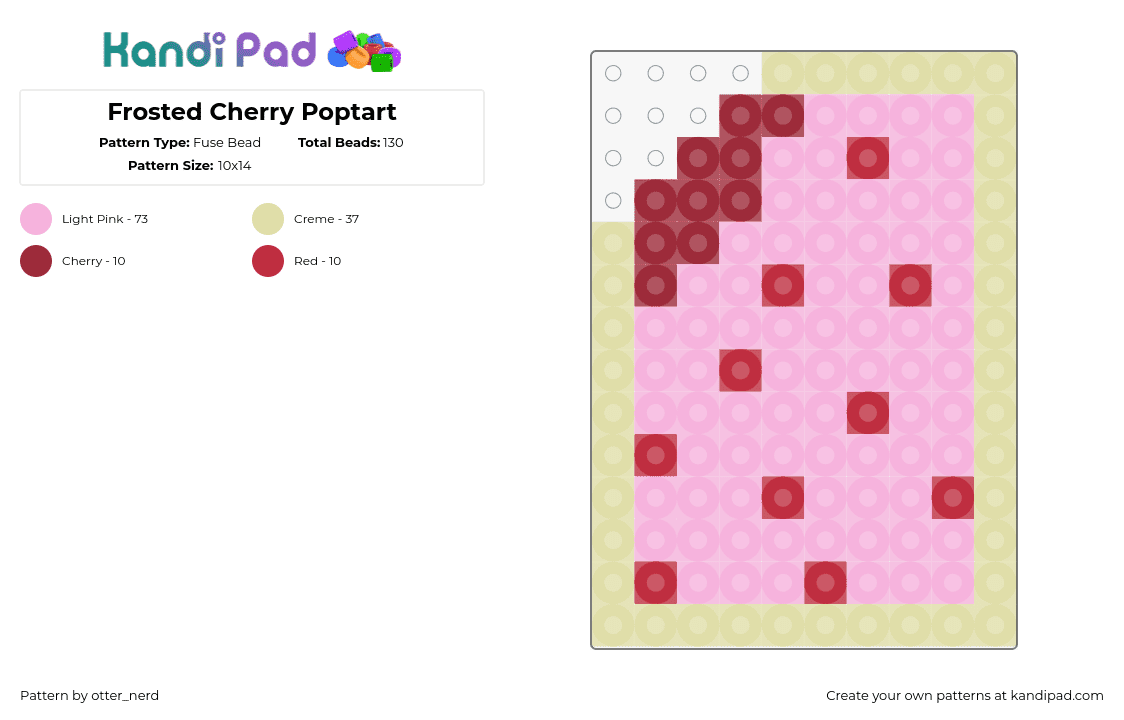 Frosted Cherry Poptart - Fuse Bead Pattern by otter_nerd on Kandi Pad - poptart,breakfast,cherry,food,charm,pink,red