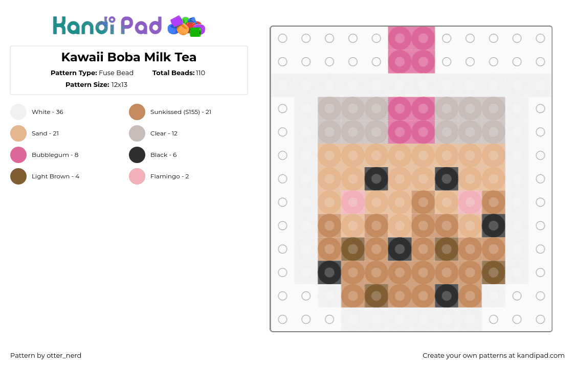 Kawaii Boba Milk Tea - Fuse Bead Pattern by otter_nerd on Kandi Pad - boba,tea,drink,kawaii,charm,simple,tan,pink