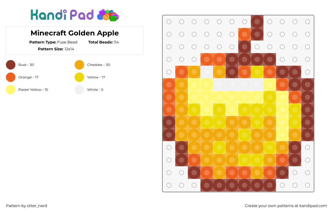 Minecraft Golden Apple - Fuse Bead Pattern by otter_nerd on Kandi Pad - apple,minecraft,fruit,food,video game,gold