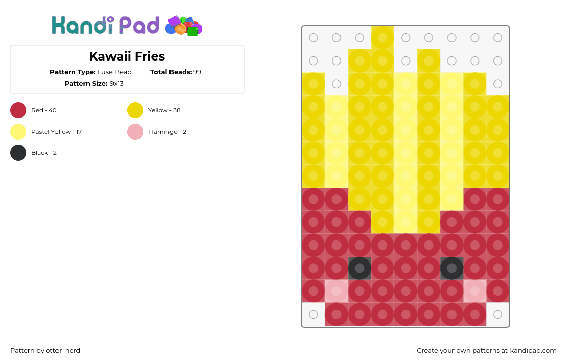 Kawaii Fries - Fuse Bead Pattern by otter_nerd on Kandi Pad - french fries,food,kawaii,charm,cute,red,yellow