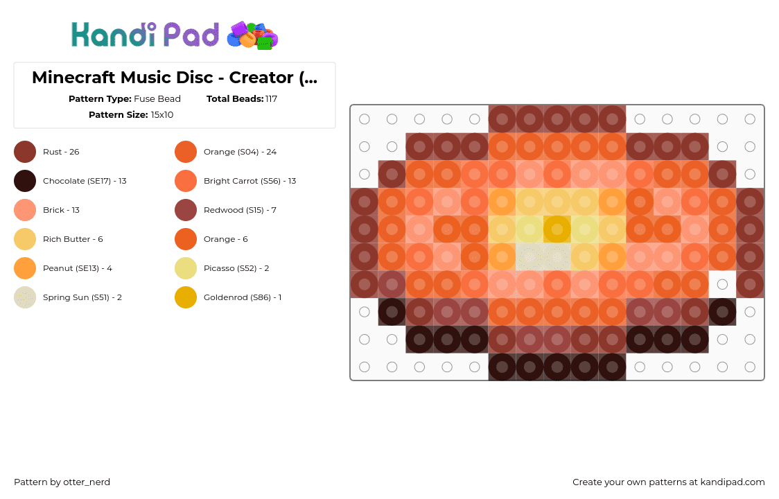 Minecraft Music Disc - Creator (Music Box) - Fuse Bead Pattern by otter_nerd on Kandi Pad - minecraft,musicdisc,orange,red