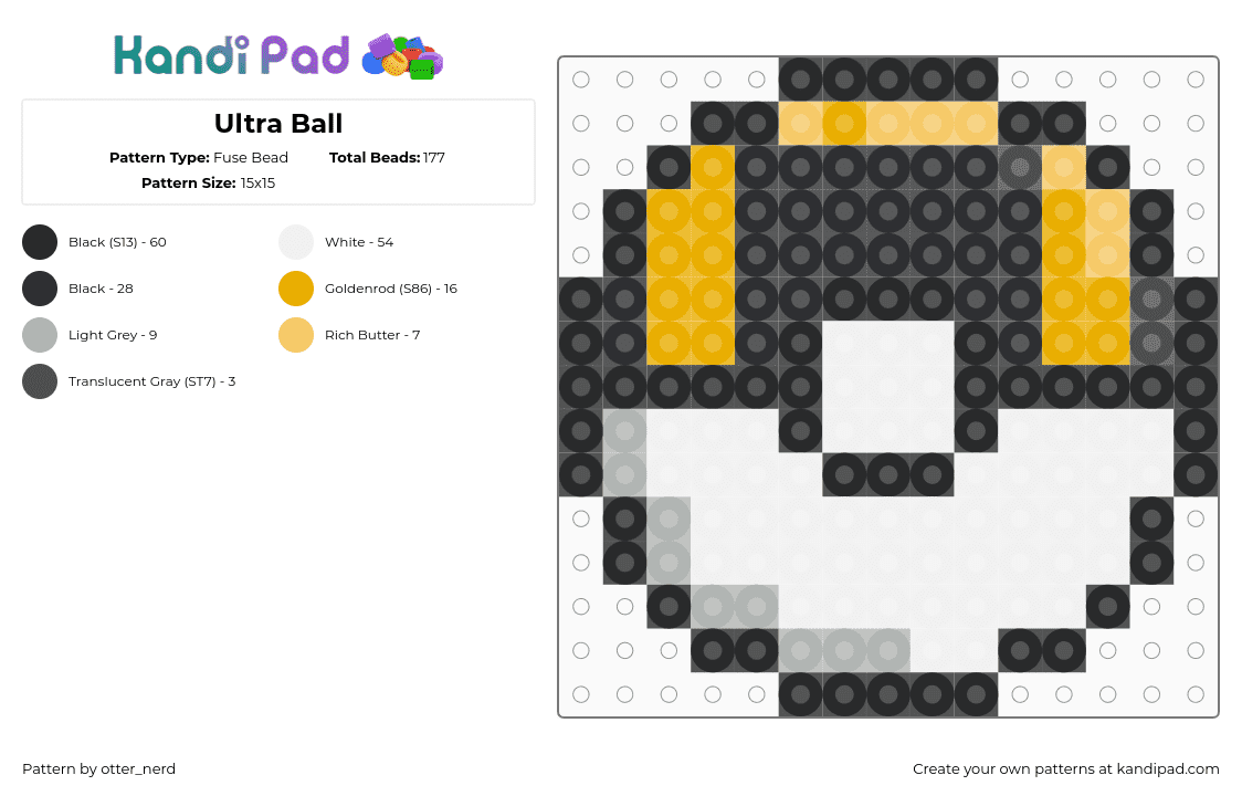 Ultra Ball - Fuse Bead Pattern by otter_nerd on Kandi Pad - ultra ball,pokeball,pokemon,gaming,white,black,yellow