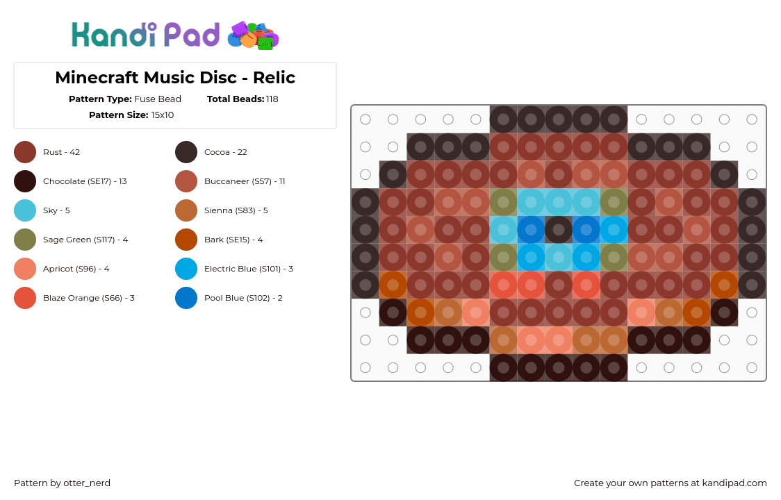 Minecraft Music Disc - Relic - Fuse Bead Pattern by otter_nerd on Kandi Pad - minecraft,musicdisc,brown,red