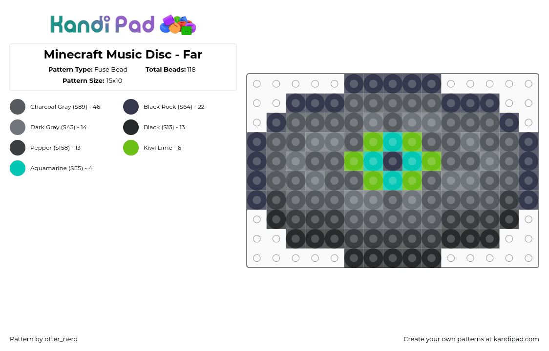 Minecraft Music Disc - Far - Fuse Bead Pattern by otter_nerd on Kandi Pad - minecraft,musicdisc,purple,gray