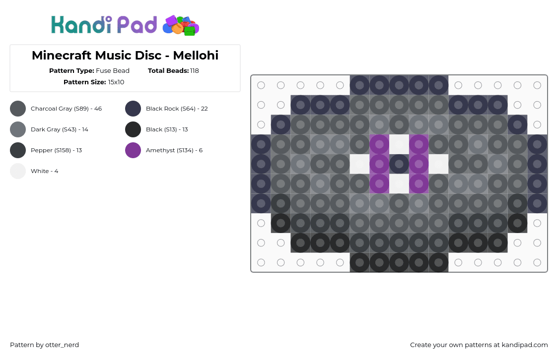 Minecraft Music Disc - Mellohi - Fuse Bead Pattern by otter_nerd on Kandi Pad - minecraft,musicdisc,gray