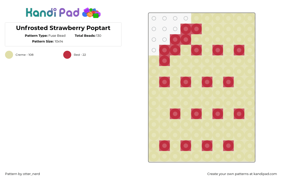 Unfrosted Strawberry Poptart - Fuse Bead Pattern by otter_nerd on Kandi Pad - poptart,breakfast,strawberry,food,charm,beige,red