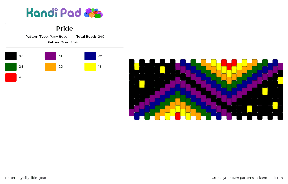 Pride - Pony Bead Pattern by silly_litle_goat on Kandi Pad - pride,colorful,dark,cuff,black,yellow,purple