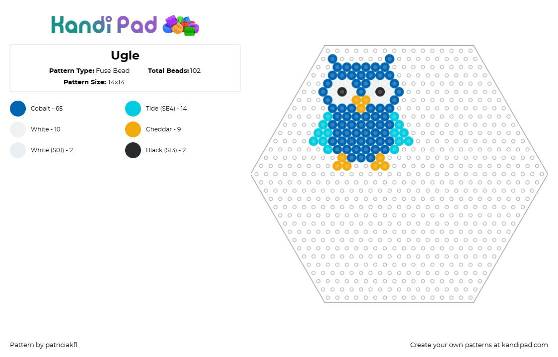 Ugle - Fuse Bead Pattern by patriciakfl on Kandi Pad - owl,bird,animal,simple,charm,cute,blue,teal